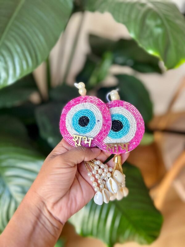 Handmade Bead Work Evil Eye Shubh Labh (Pink)