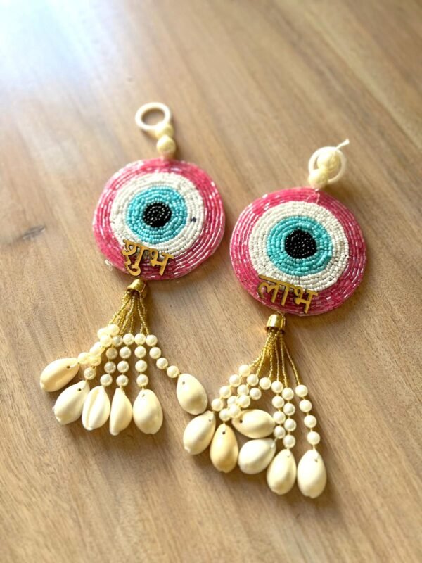 Handmade Bead Work Evil Eye Shubh Labh (Pink) - Image 2