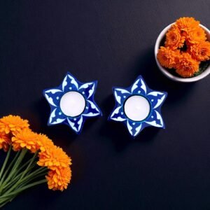 Blue Pottery Star tealight holder